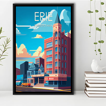 Erie Pennsylvania Retro Art Print, Erie City Wall Art, Floating Framed Canvas Print, Framed Picture, Painting Canvas