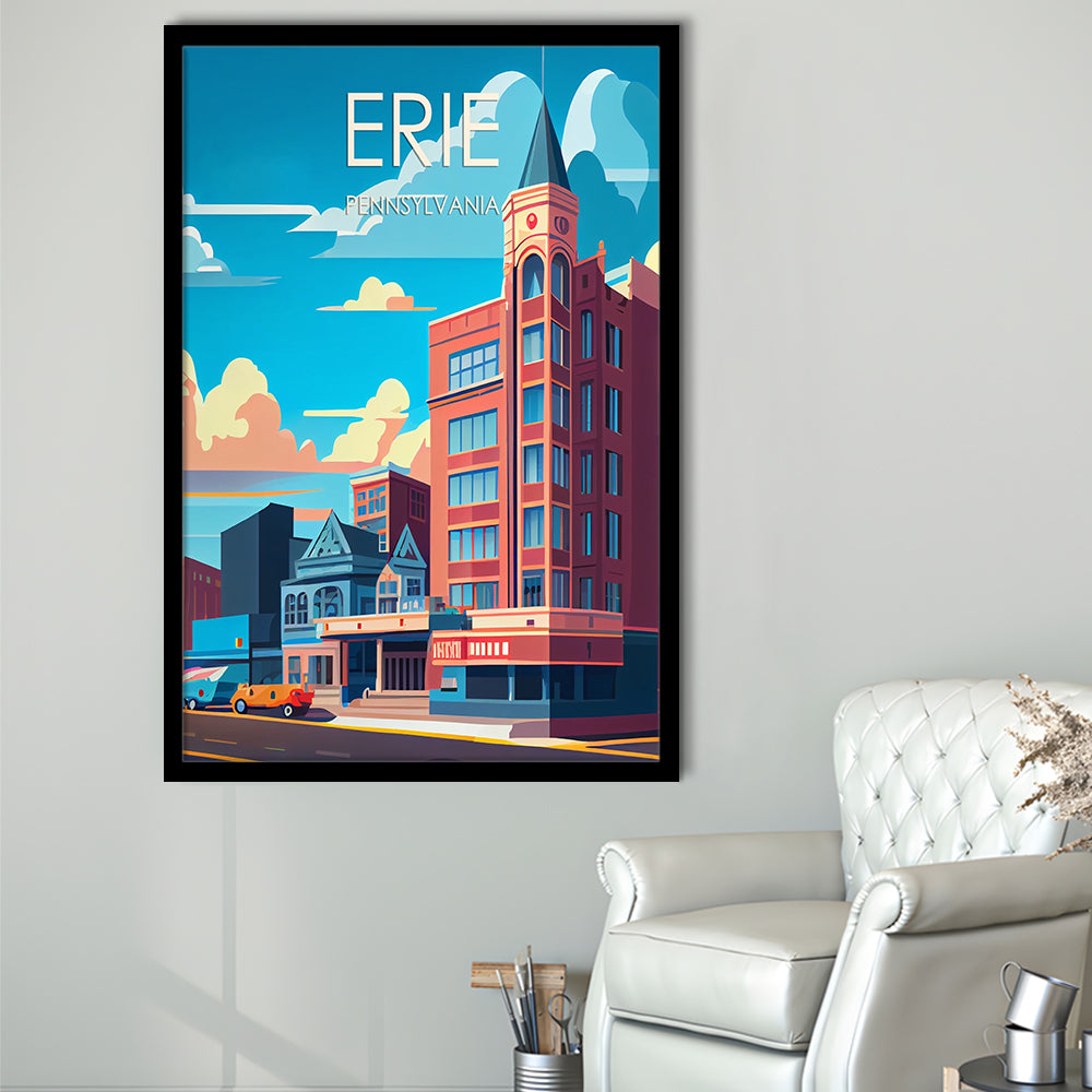 Erie Pennsylvania Retro Art Print, Erie City Wall Art, Framed Art Print, Picture Framed, Painting Art