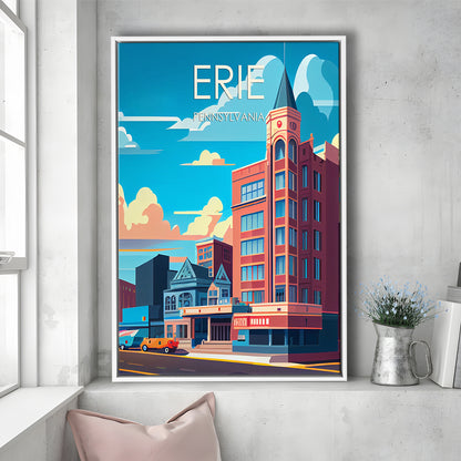 Erie Pennsylvania Retro Art Print, Erie City Wall Art, Floating Framed Canvas Print, Framed Picture, Painting Canvas