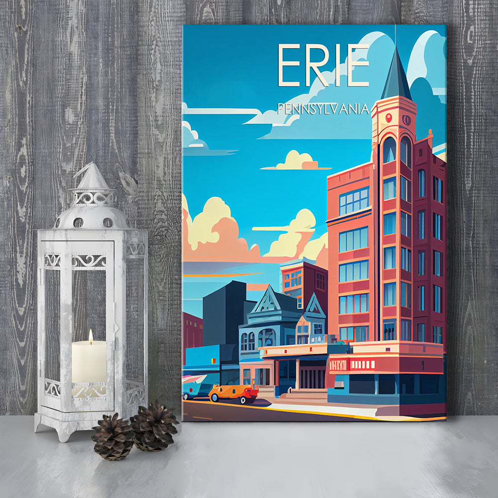 Erie Pennsylvania Retro Art Print, Erie City Wall Art, Canvas Print, Painting Canvas, Living Room Decor