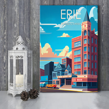 Erie Pennsylvania Retro Art Print, Erie City Wall Art, Canvas Print, Painting Canvas, Living Room Decor