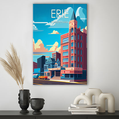 Erie Pennsylvania Retro Art Print, Erie City Wall Art, Canvas Print, Painting Canvas, Living Room Decor