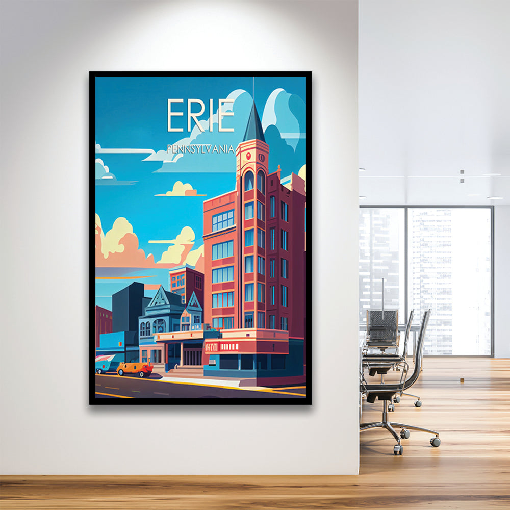 Erie Pennsylvania Retro Art Print, Erie City Wall Art, Framed Art Print, Picture Framed, Painting Art