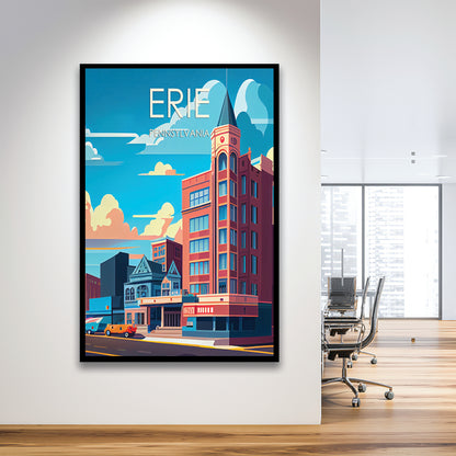Erie Pennsylvania Retro Art Print, Erie City Wall Art, Framed Art Print, Picture Framed, Painting Art