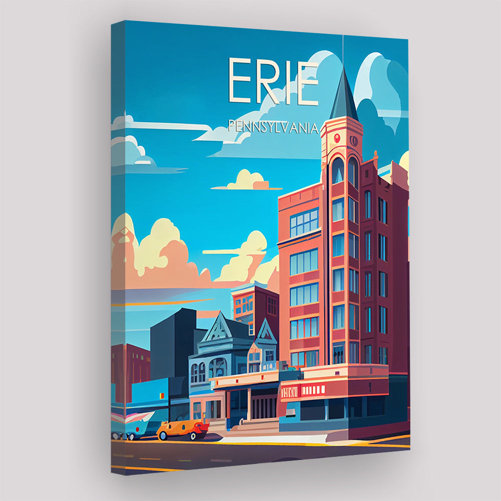 Erie Pennsylvania Retro Art Print, Erie City Wall Art, Canvas Print, Painting Canvas, Living Room Decor