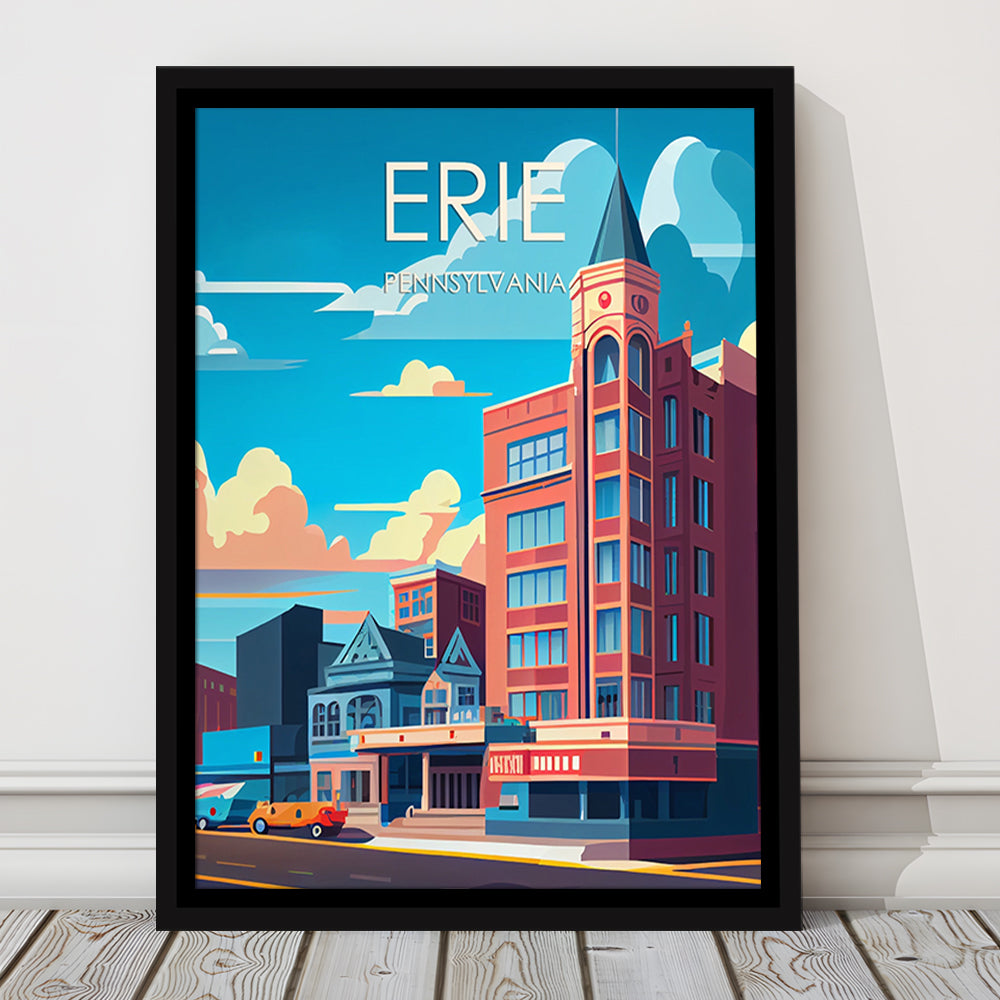 Erie Pennsylvania Retro Art Print, Erie City Wall Art, Floating Framed Canvas Print, Framed Picture, Painting Canvas