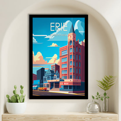 Erie Pennsylvania Retro Art Print, Erie City Wall Art, Framed Art Print, Picture Framed, Painting Art