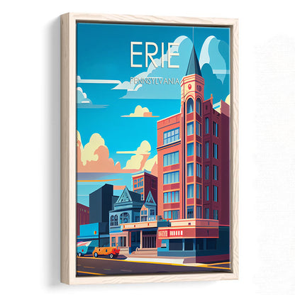 Erie Pennsylvania Retro Art Print, Erie City Wall Art, Floating Framed Canvas Print, Framed Picture, Painting Canvas