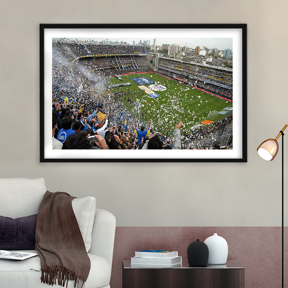 Estadio Alberto J Armando, Stadium Canvas, Sport Art, Gift for him, White Border Framed Art Print Wall Decor
