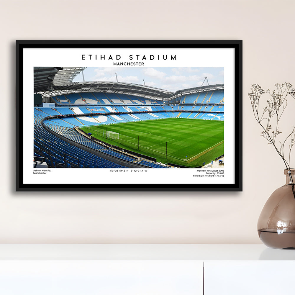 Etihad Stadium Football Print, Soccer Wall Art, Premier League Stadium Decor, Framed Canvas Print Wall Art