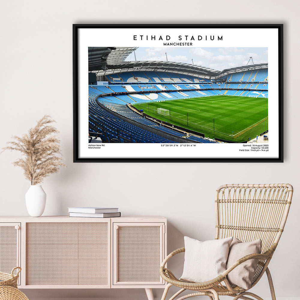 Etihad Stadium Football Print, Soccer Wall Art, Premier League Stadium Decor, Framed Canvas Print Wall Art
