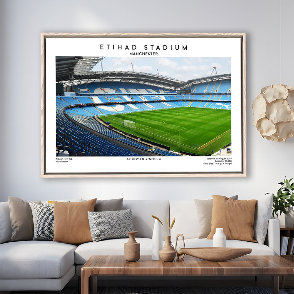 Etihad Stadium Football Print, Soccer Wall Art, Premier League Stadium Decor, Framed Canvas Print Wall Art
