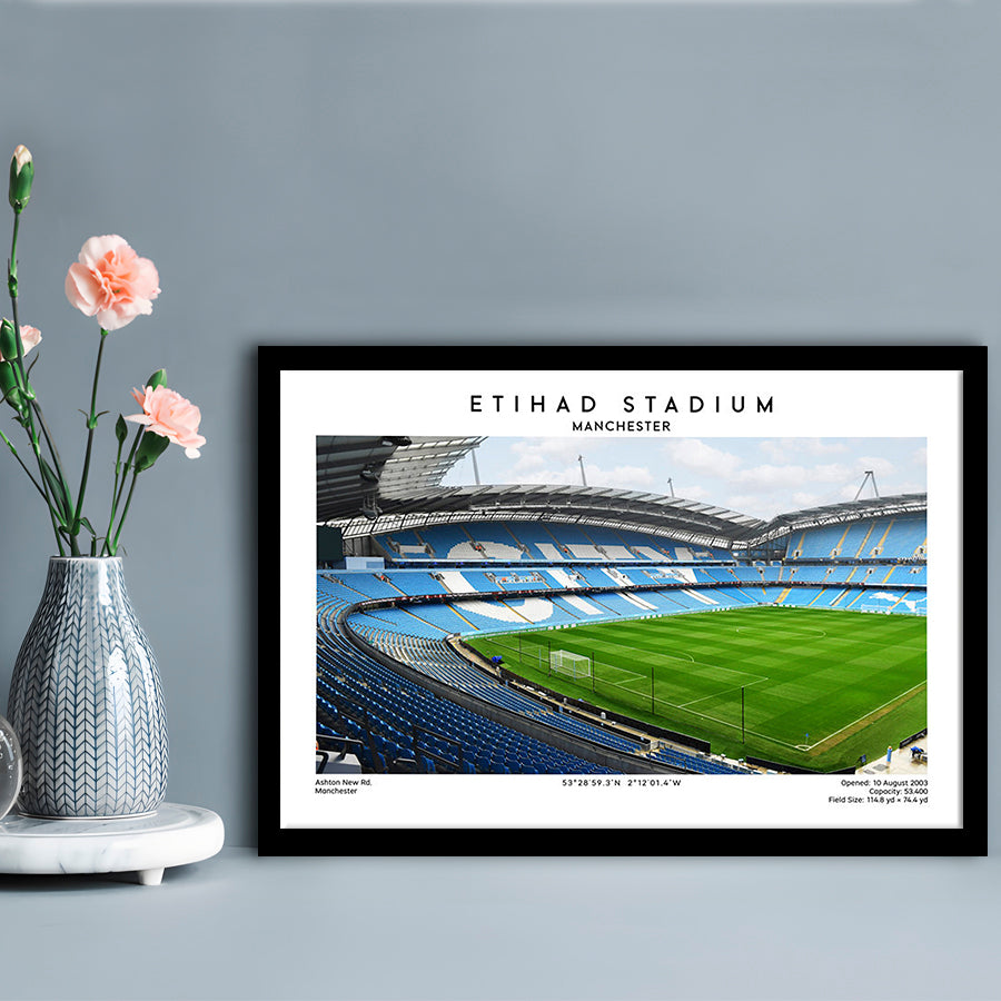 Etihad Stadium Football Print, Soccer Wall Art, Premier League Stadium Decor, Framed Art Print Wall Decor