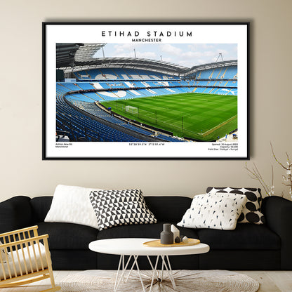 Etihad Stadium Football Print, Soccer Wall Art, Premier League Stadium Decor, Framed Canvas Print Wall Art