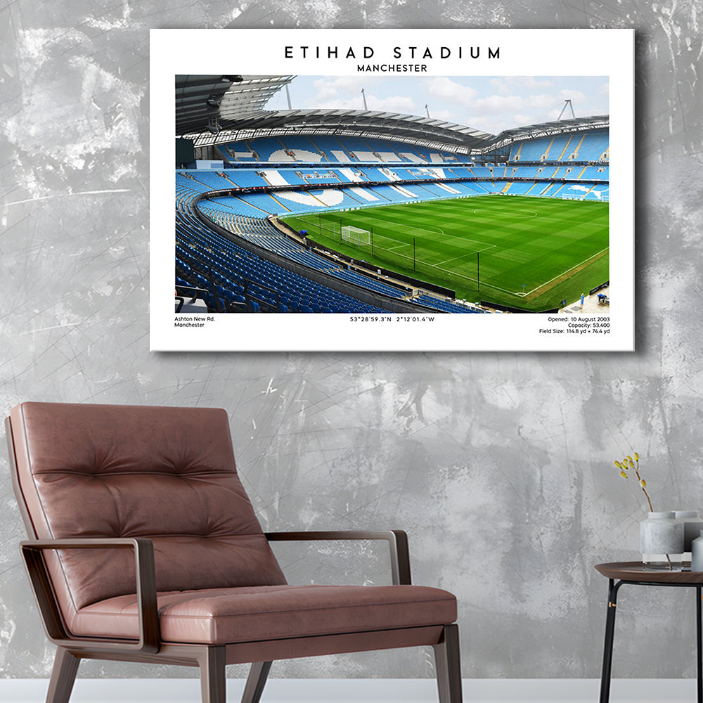 Etihad Stadium Football Print, Soccer Wall Art, Premier League Stadium Decor, Canvas Print Wall Art, Man Cave Gift