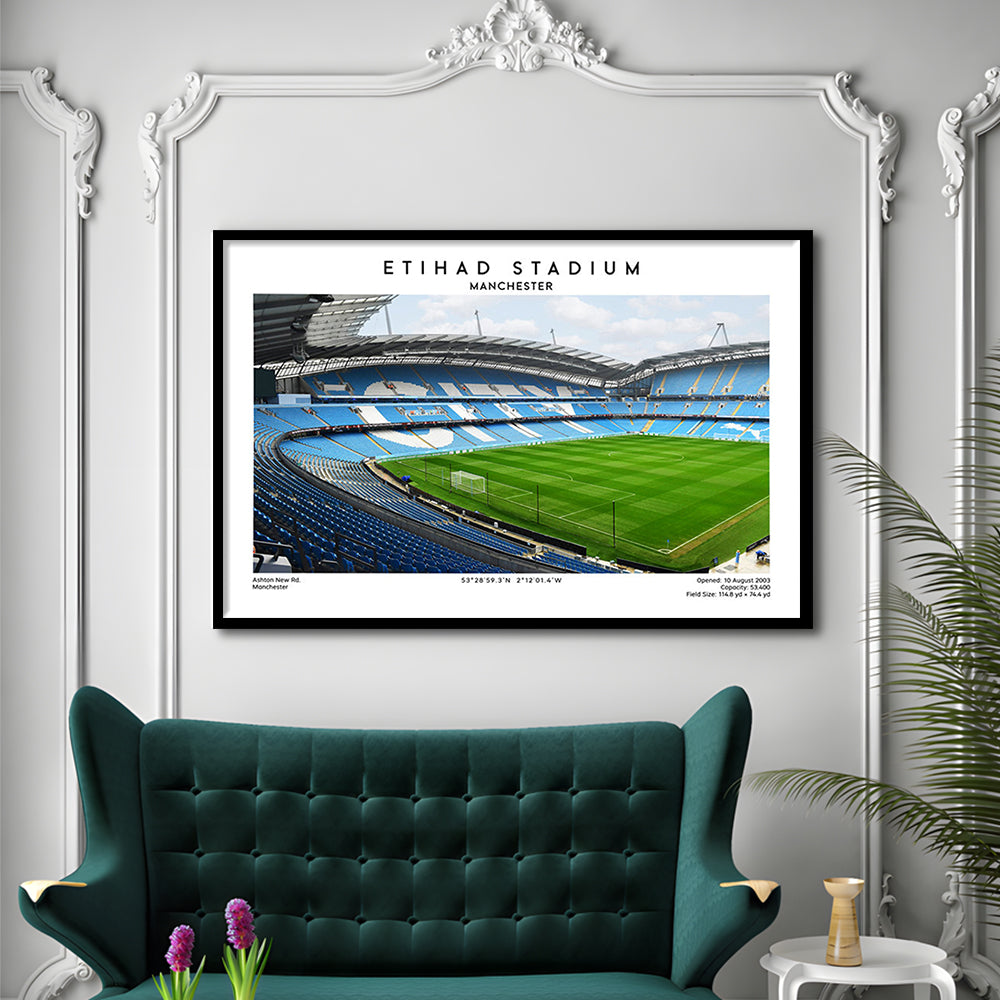 Etihad Stadium Football Print, Soccer Wall Art, Premier League Stadium Decor, Framed Art Print Wall Decor