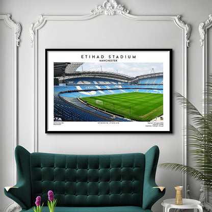 Etihad Stadium Football Print, Soccer Wall Art, Premier League Stadium Decor, Framed Art Print Wall Decor