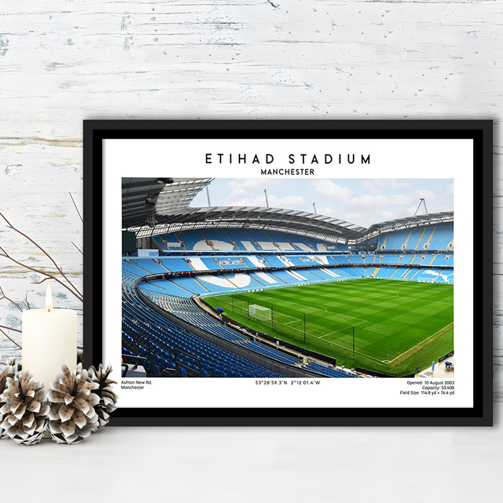 Etihad Stadium Football Print, Soccer Wall Art, Premier League Stadium Decor, Framed Canvas Print Wall Art