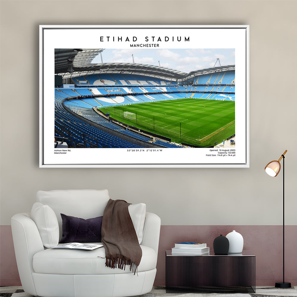 Etihad Stadium Football Print, Soccer Wall Art, Premier League Stadium Decor, Framed Canvas Print Wall Art