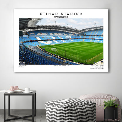 Etihad Stadium Football Print, Soccer Wall Art, Premier League Stadium Decor, Canvas Print Wall Art, Man Cave Gift