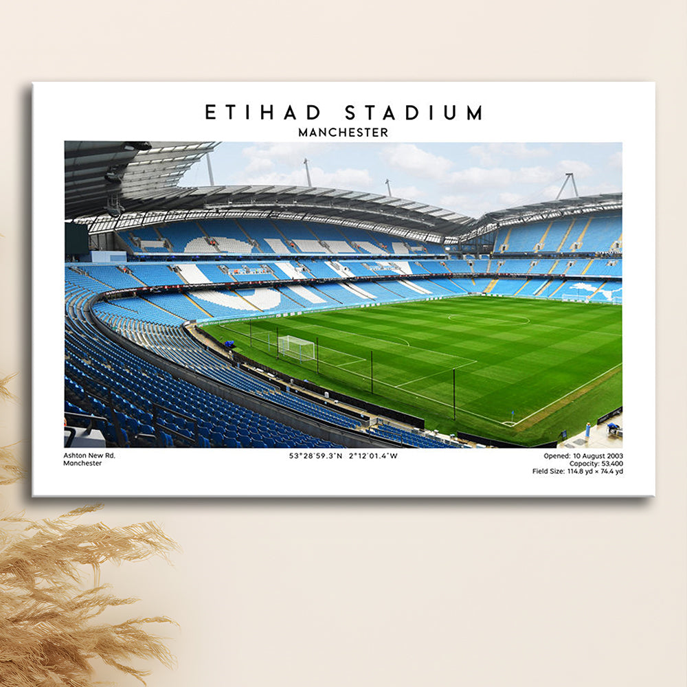 Etihad Stadium Football Print, Soccer Wall Art, Premier League Stadium Decor, Canvas Print Wall Art, Man Cave Gift