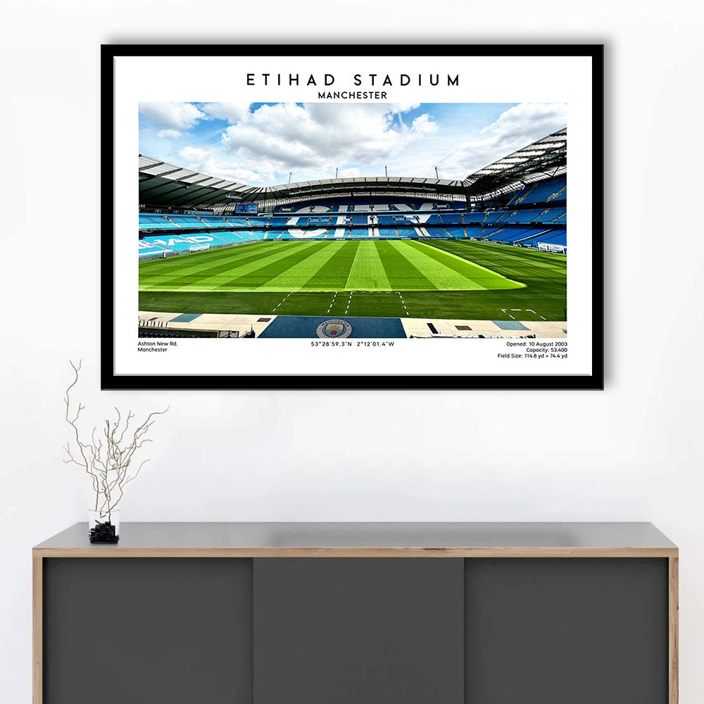 Etihad Stadium Football, Soccer Wall Art Print, Premier League Stadium Decor, Framed Art Print Wall Decor