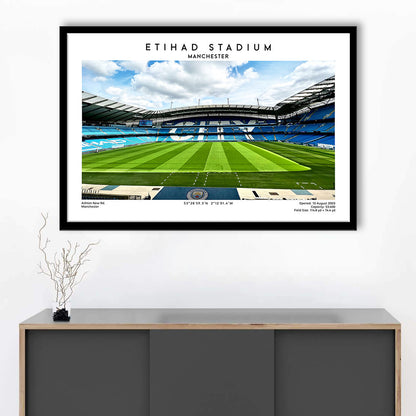 Etihad Stadium Football, Soccer Wall Art Print, Premier League Stadium Decor, Framed Art Print Wall Decor