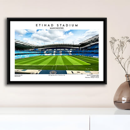 Etihad Stadium Football, Soccer Wall Art Print, Premier League Stadium Decor, Framed Canvas Print Wall Art