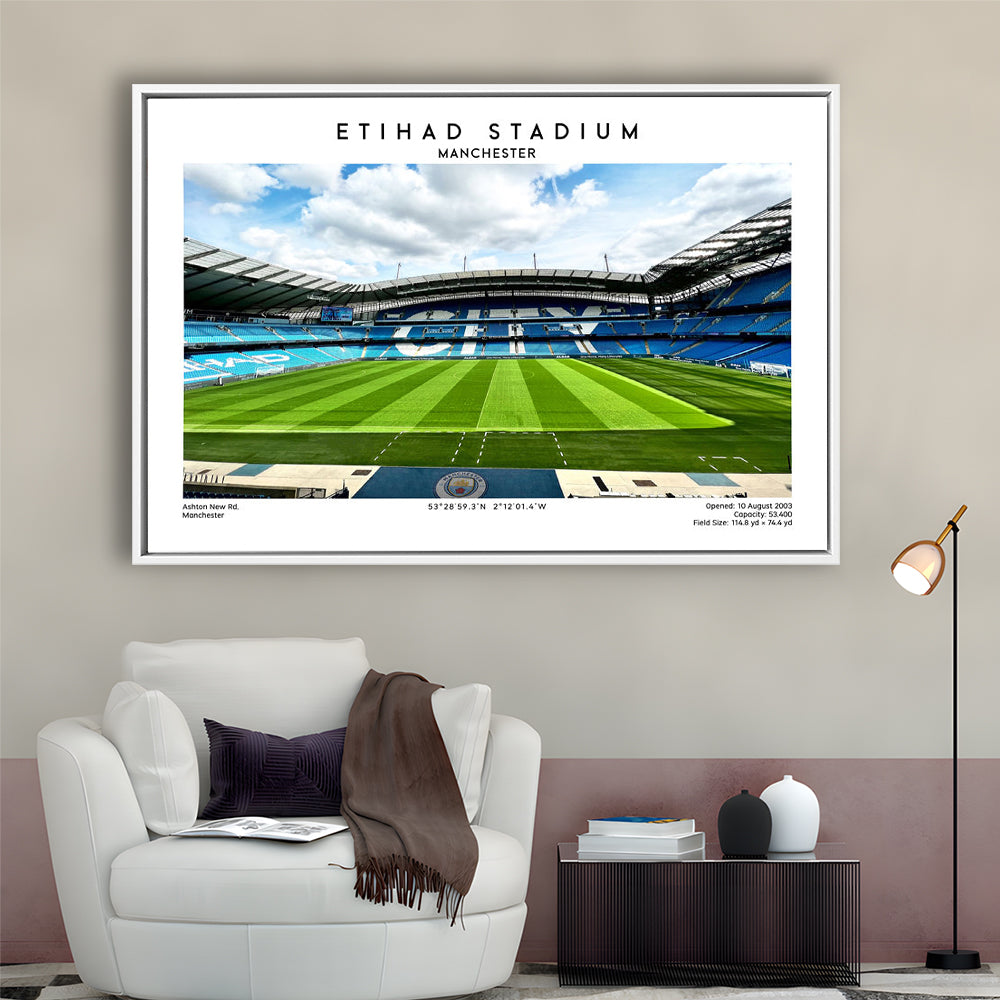 Etihad Stadium Football, Soccer Wall Art Print, Premier League Stadium Decor, Framed Canvas Print Wall Art