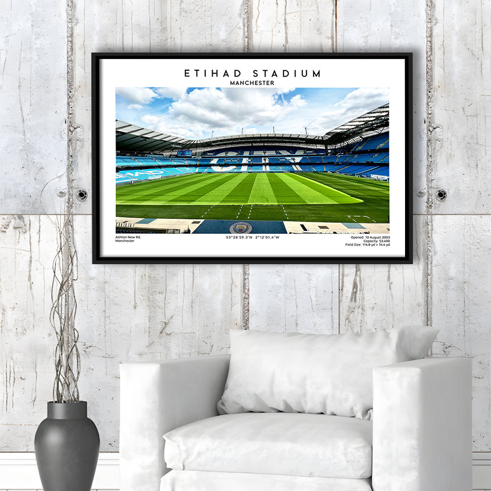 Etihad Stadium Football, Soccer Wall Art Print, Premier League Stadium Decor, Framed Canvas Print Wall Art