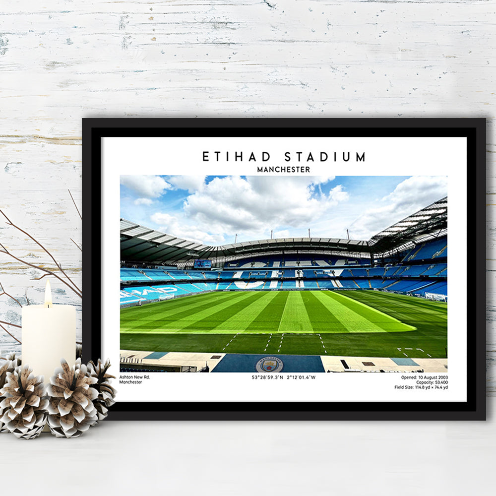 Etihad Stadium Football, Soccer Wall Art Print, Premier League Stadium Decor, Framed Canvas Print Wall Art