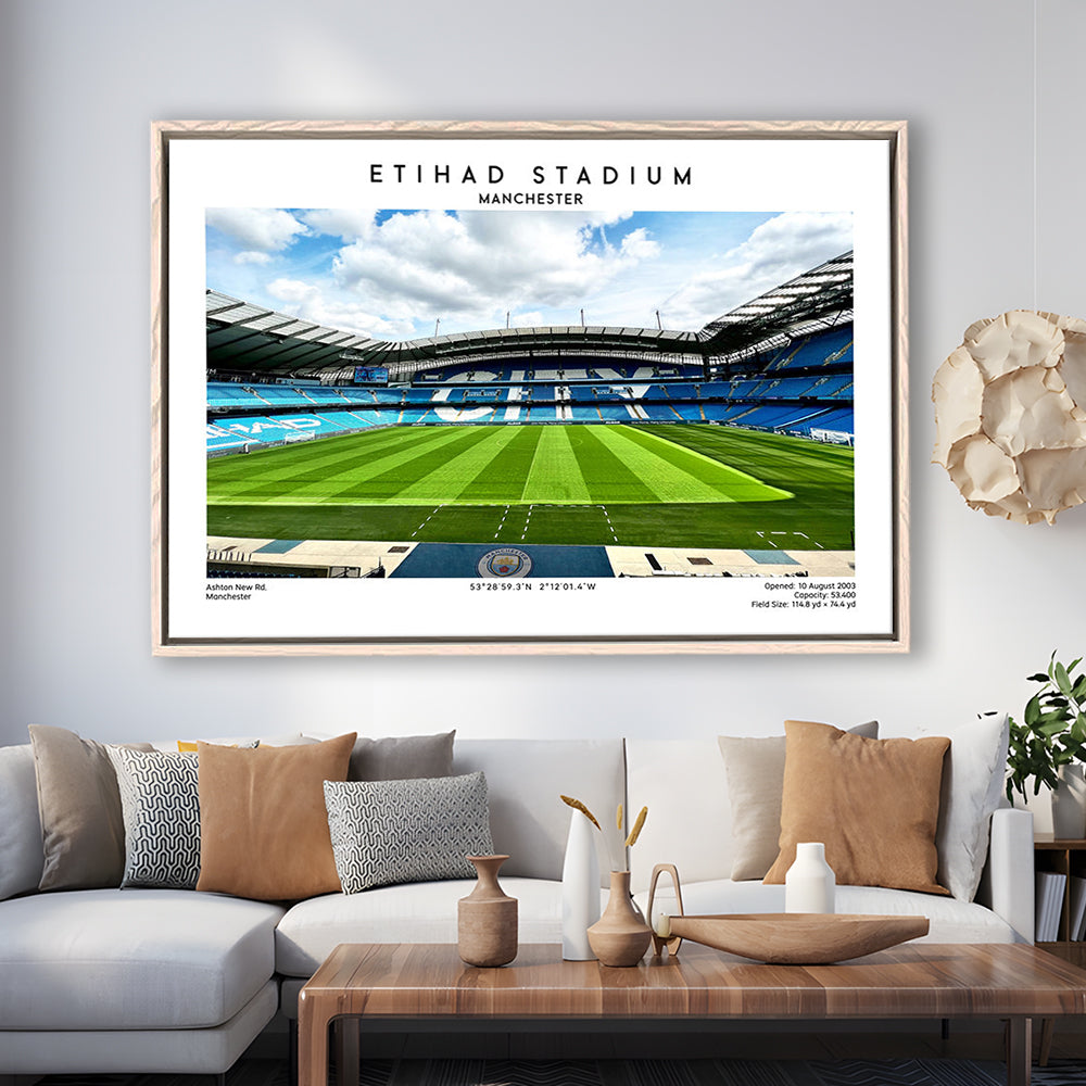 Etihad Stadium Football, Soccer Wall Art Print, Premier League Stadium Decor, Framed Canvas Print Wall Art