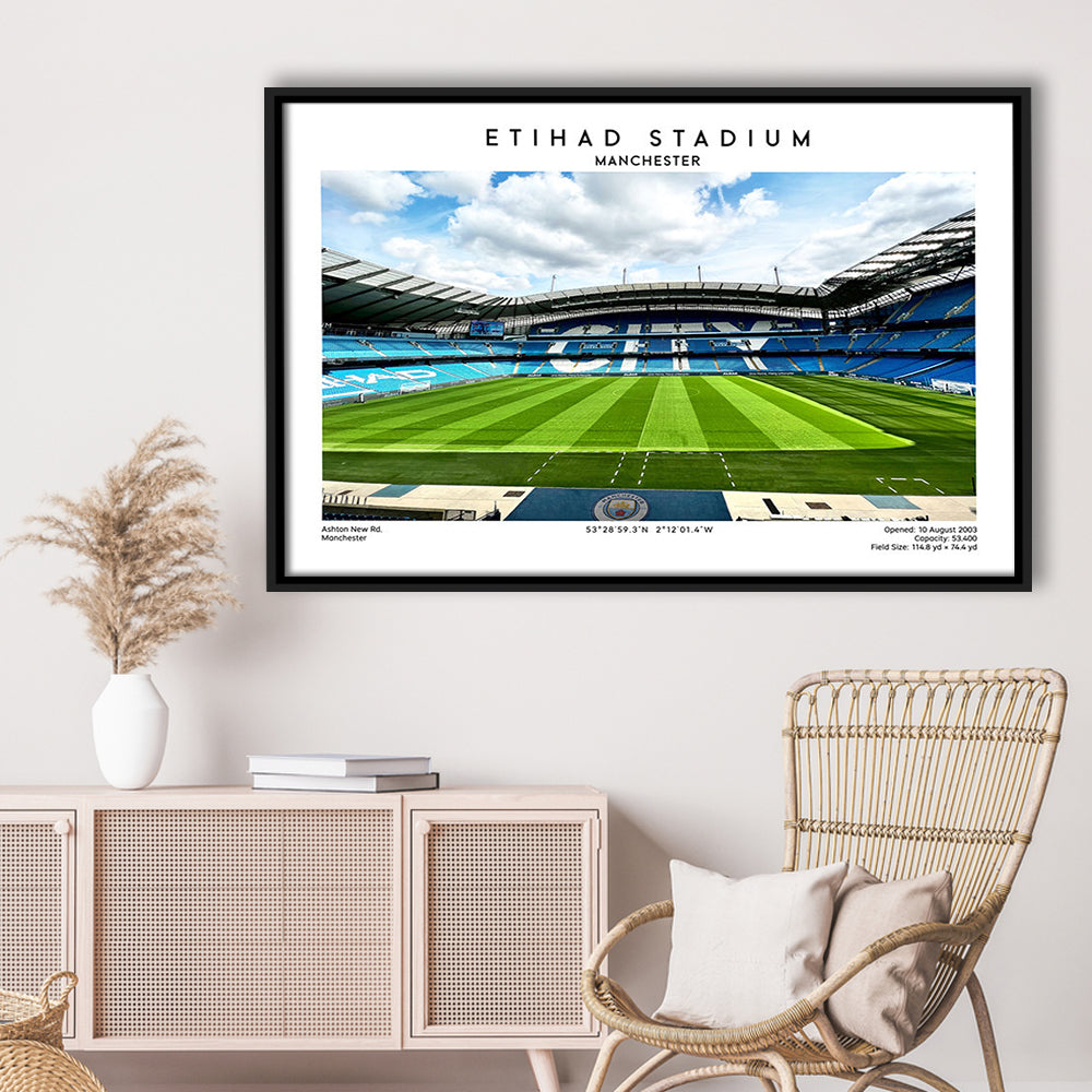 Etihad Stadium Football, Soccer Wall Art Print, Premier League Stadium Decor, Framed Canvas Print Wall Art