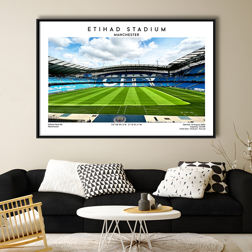 Etihad Stadium Football, Soccer Wall Art Print, Premier League Stadium Decor, Framed Canvas Print Wall Art
