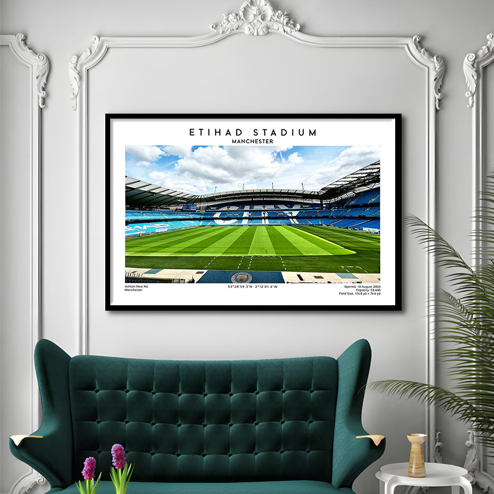 Etihad Stadium Football, Soccer Wall Art Print, Premier League Stadium Decor, Framed Art Print Wall Decor
