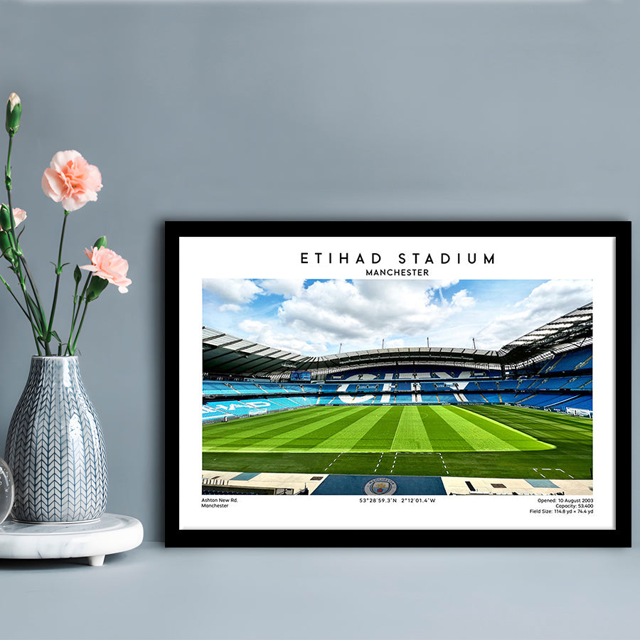 Etihad Stadium Football, Soccer Wall Art Print, Premier League Stadium Decor, Framed Art Print Wall Decor