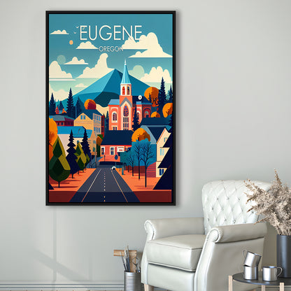 Eugene Oregon Retro Art Print, Eugene City Wall Art, Floating Framed Canvas Print, Framed Picture, Painting Canvas