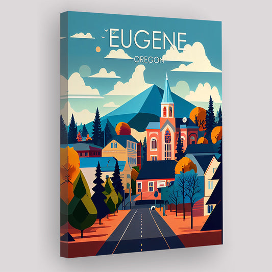 Eugene Oregon Retro Art Print, Eugene City Wall Art, Canvas Print, Painting Canvas, Living Room Decor