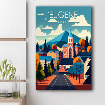 Eugene Oregon Retro Art Print, Eugene City Wall Art, Canvas Print, Painting Canvas, Living Room Decor