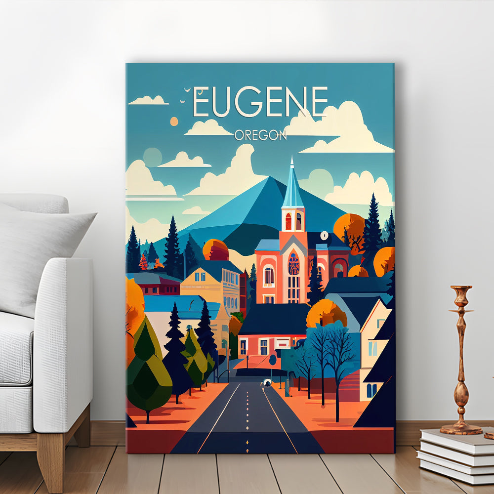 Eugene Oregon Retro Art Print, Eugene City Wall Art, Canvas Print, Painting Canvas, Living Room Decor