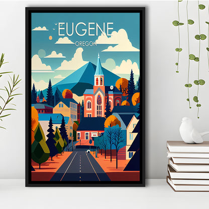 Eugene Oregon Retro Art Print, Eugene City Wall Art, Floating Framed Canvas Print, Framed Picture, Painting Canvas