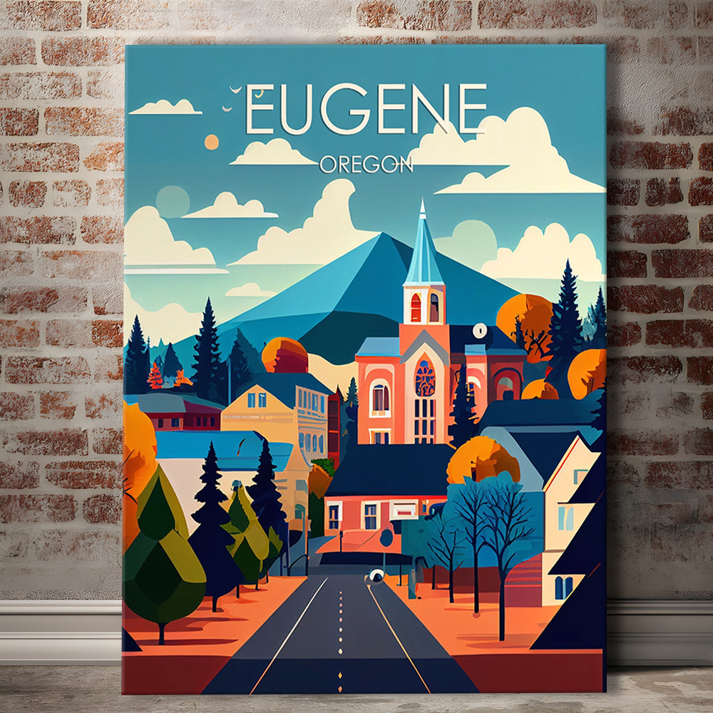 Eugene Oregon Retro Art Print, Eugene City Wall Art, Canvas Print, Painting Canvas, Living Room Decor