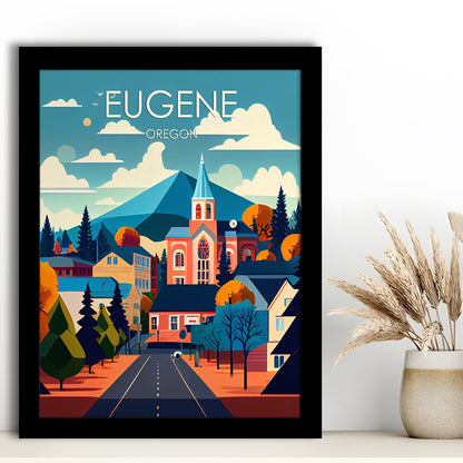 Eugene Oregon Retro Art Print, Eugene City Wall Art, Framed Art Print, Picture Framed, Painting Art