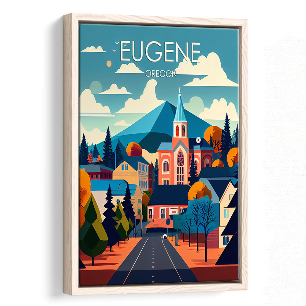 Eugene Oregon Retro Art Print, Eugene City Wall Art, Floating Framed Canvas Print, Framed Picture, Painting Canvas