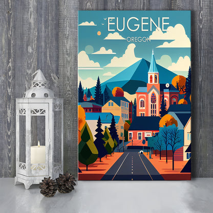 Eugene Oregon Retro Art Print, Eugene City Wall Art, Canvas Print, Painting Canvas, Living Room Decor