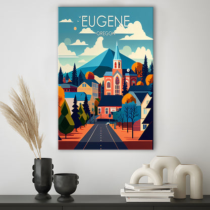 Eugene Oregon Retro Art Print, Eugene City Wall Art, Canvas Print, Painting Canvas, Living Room Decor