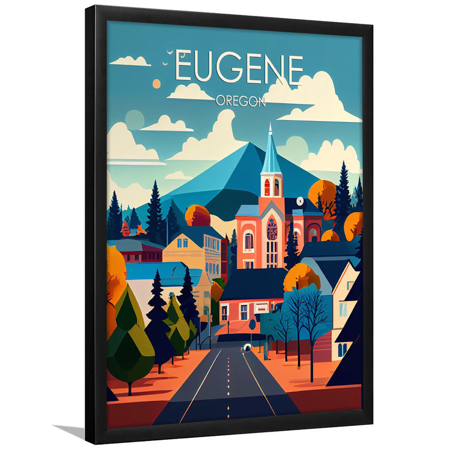 Eugene Oregon Retro Art Print, Eugene City Wall Art, Framed Art Print, Picture Framed, Painting Art
