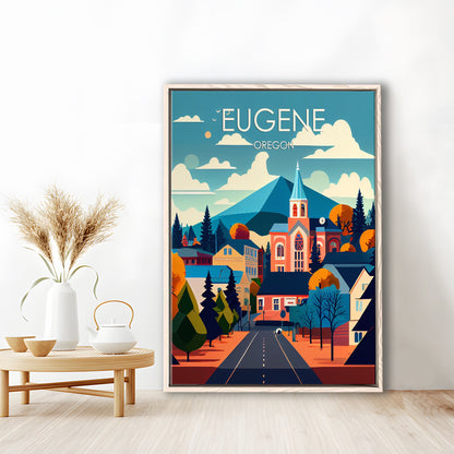 Eugene Oregon Retro Art Print, Eugene City Wall Art, Floating Framed Canvas Print, Framed Picture, Painting Canvas