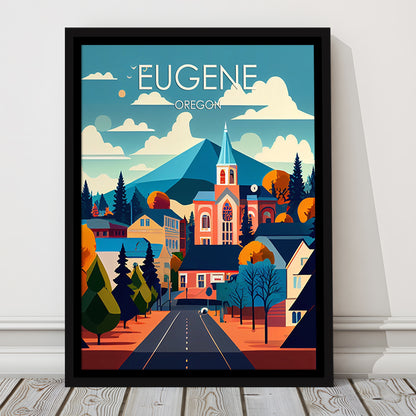 Eugene Oregon Retro Art Print, Eugene City Wall Art, Floating Framed Canvas Print, Framed Picture, Painting Canvas