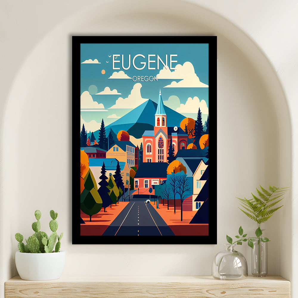 Eugene Oregon Retro Art Print, Eugene City Wall Art, Framed Art Print, Picture Framed, Painting Art